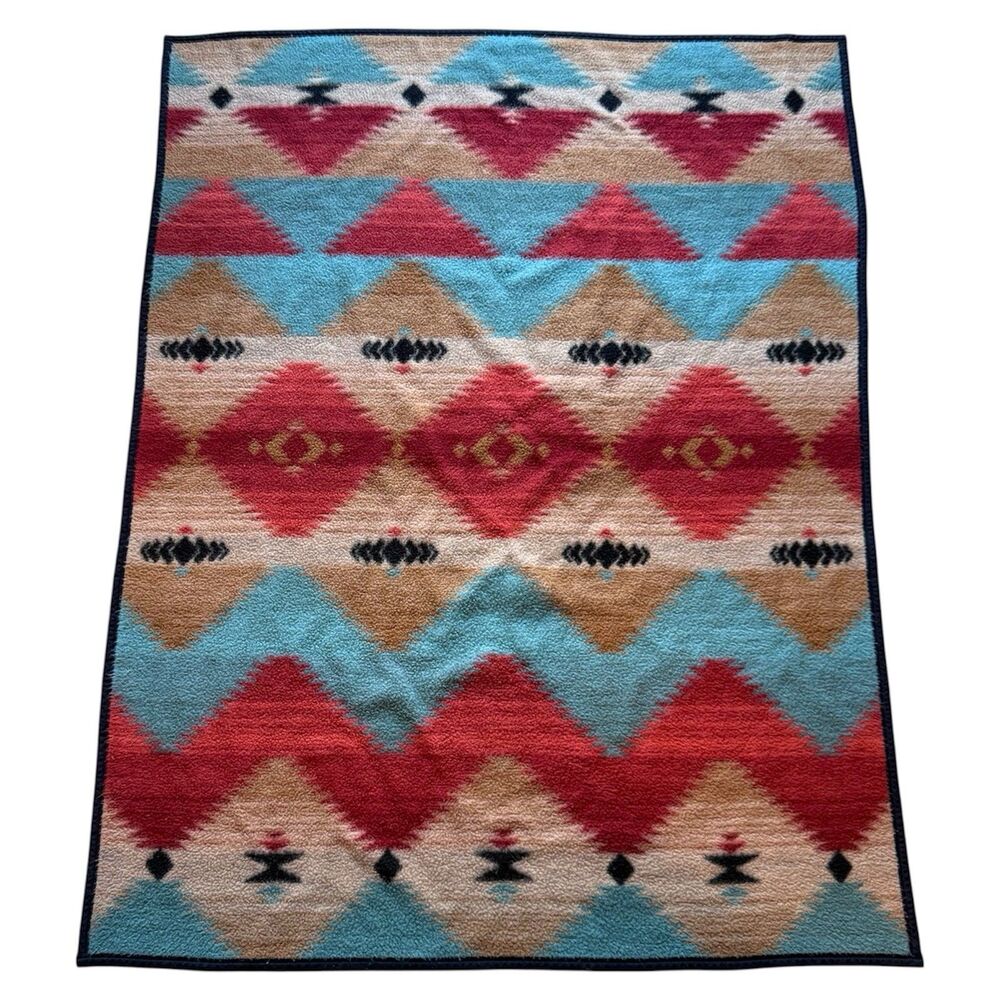 Vintage Biederlack Southwestern Aztec Acrylic Throw Blanket 81x57 USA Made Red